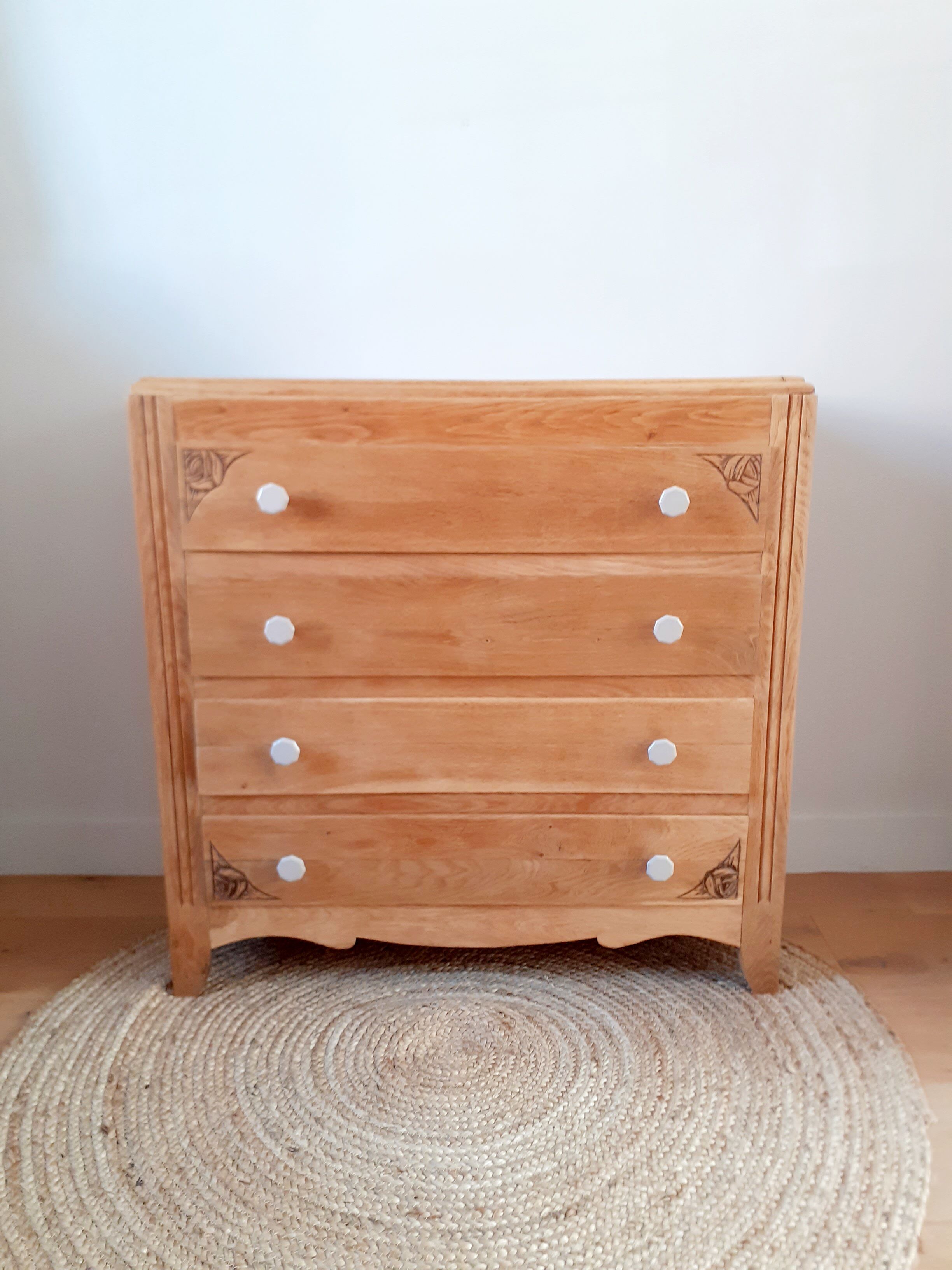 Oak and porcelain chest of drawers