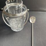 Ice bucket with spoon and glass – cut crystal and silver metal
