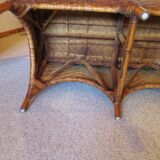 Two-seater banquette in woven rattan, wood and bamboo, 1980s.