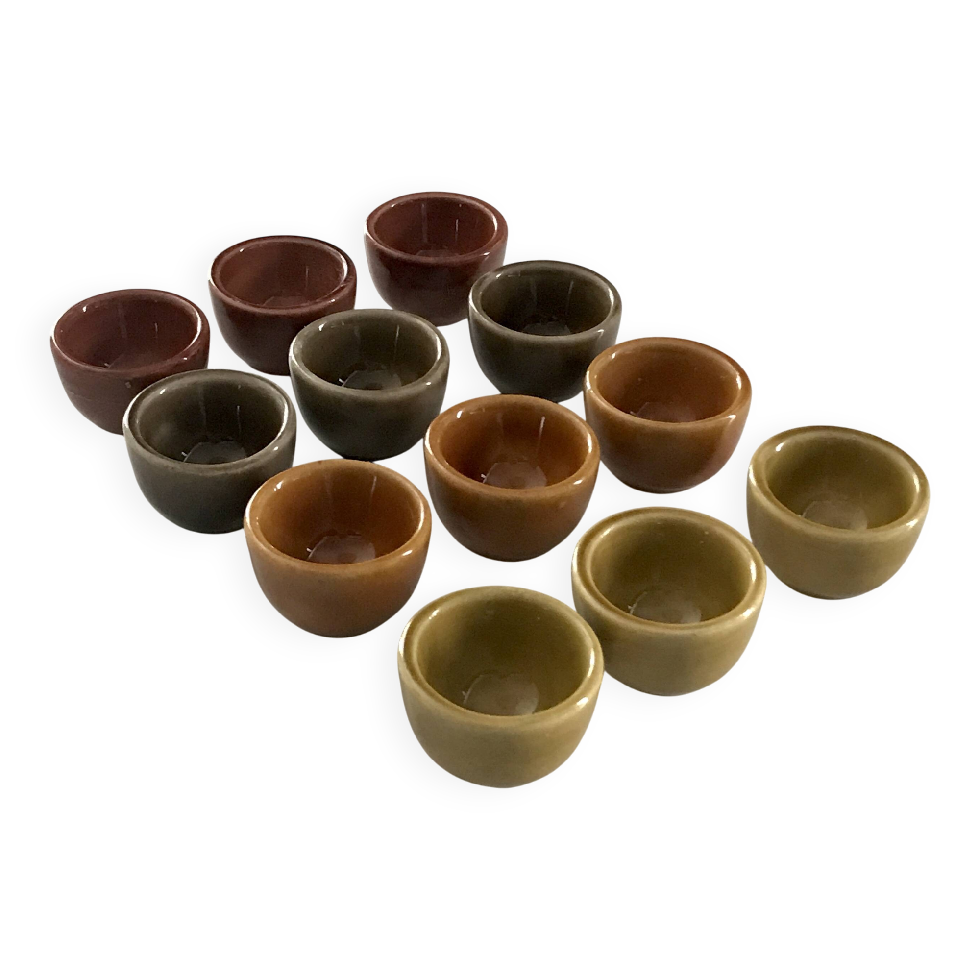 Set of 12 small multi-colored ceramic candle holders