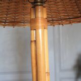 Grand lampadaire tripode rotin et bambou
