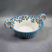 Longwy enamel bowl with handles – Art Deco floral decoration, 1930s