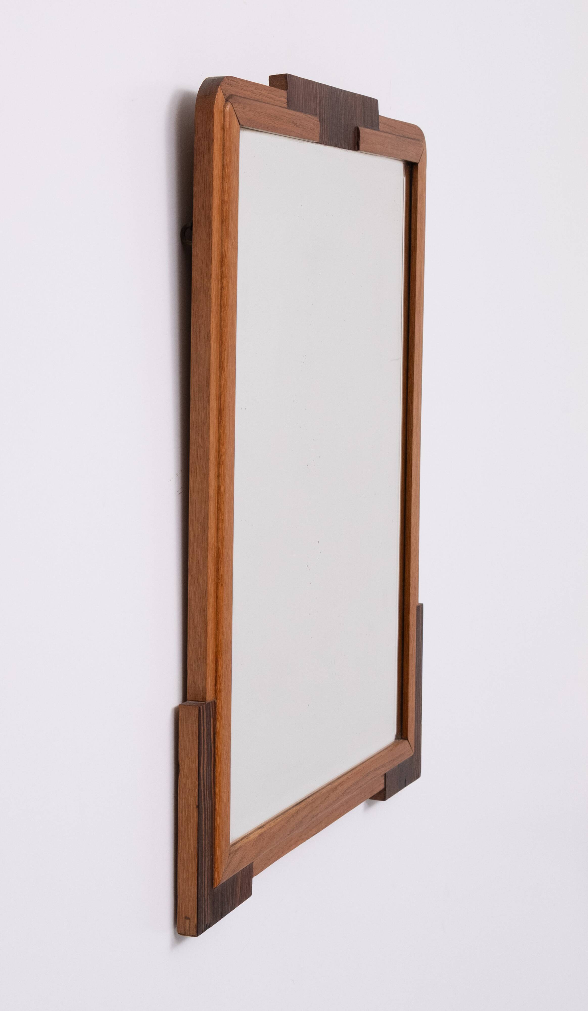 Dutch Art Deco Wall Mirror, Oak Frame, Amsterdamse School, 1920s