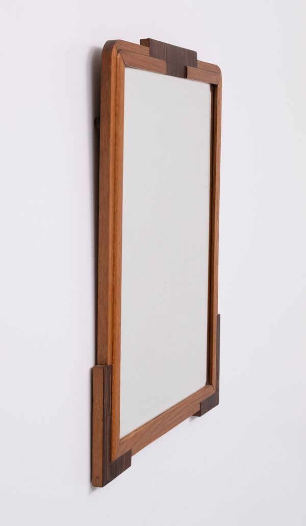 Miroir Art Déco néerlandais, cadre en chêne, École d'Amsterdam, années 1920