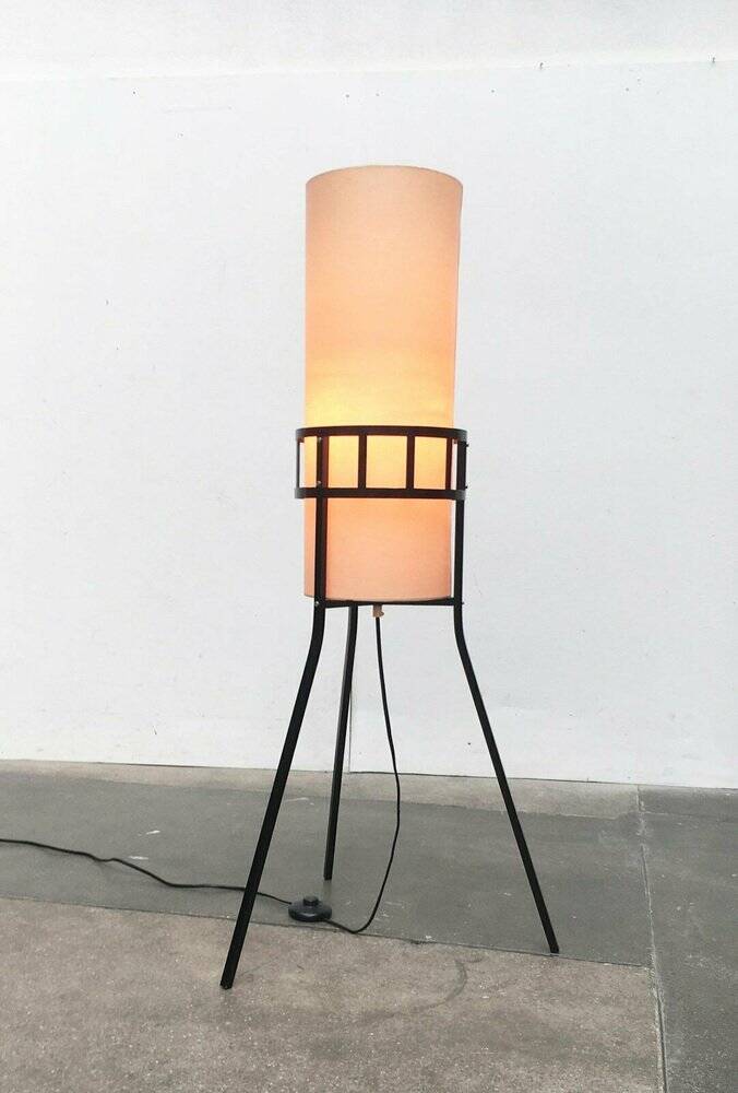Mid-century tripod rocket floor lamp from the GDR of East Germany by Leuchtenbau Saller, 1960s.