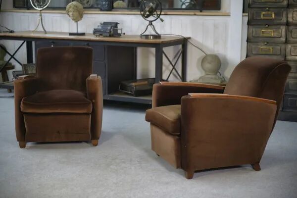 Paire de fauteuils Club en velours Art Déco dans le goût de Jules Leleu 1930’s