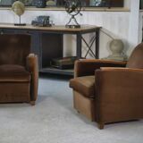 Pair of Art Deco velvet club chairs in the style of Jules Leleu, 1930s