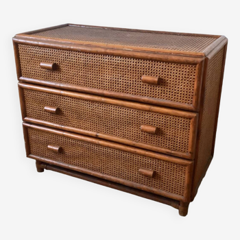 Rattan and cane chest of drawers