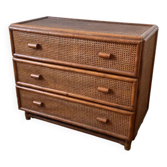 Rattan and cane chest of drawers