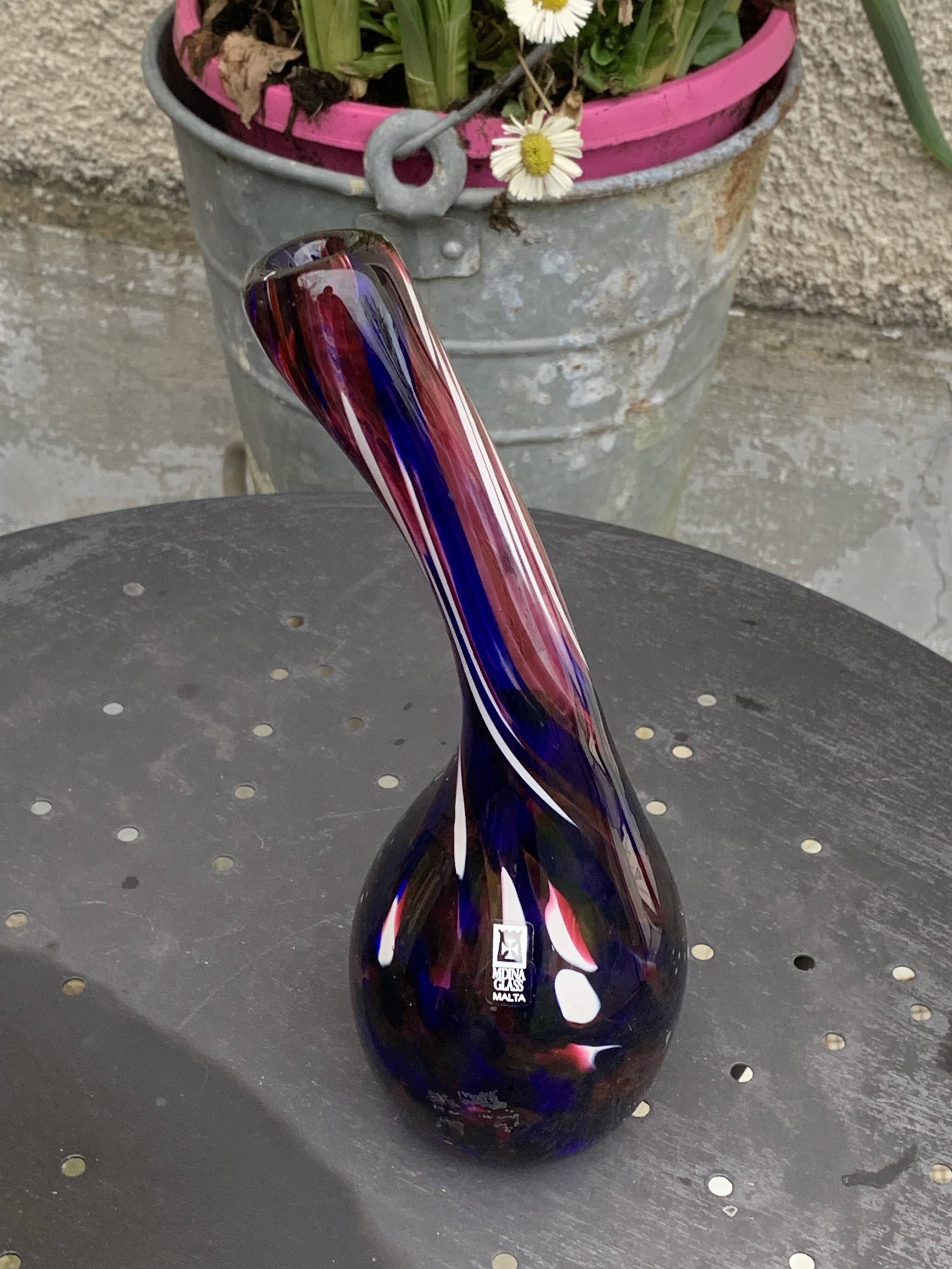 vase, blown glass soliflore, numbered 04, signed MDINA GLASS MALTA, vintage