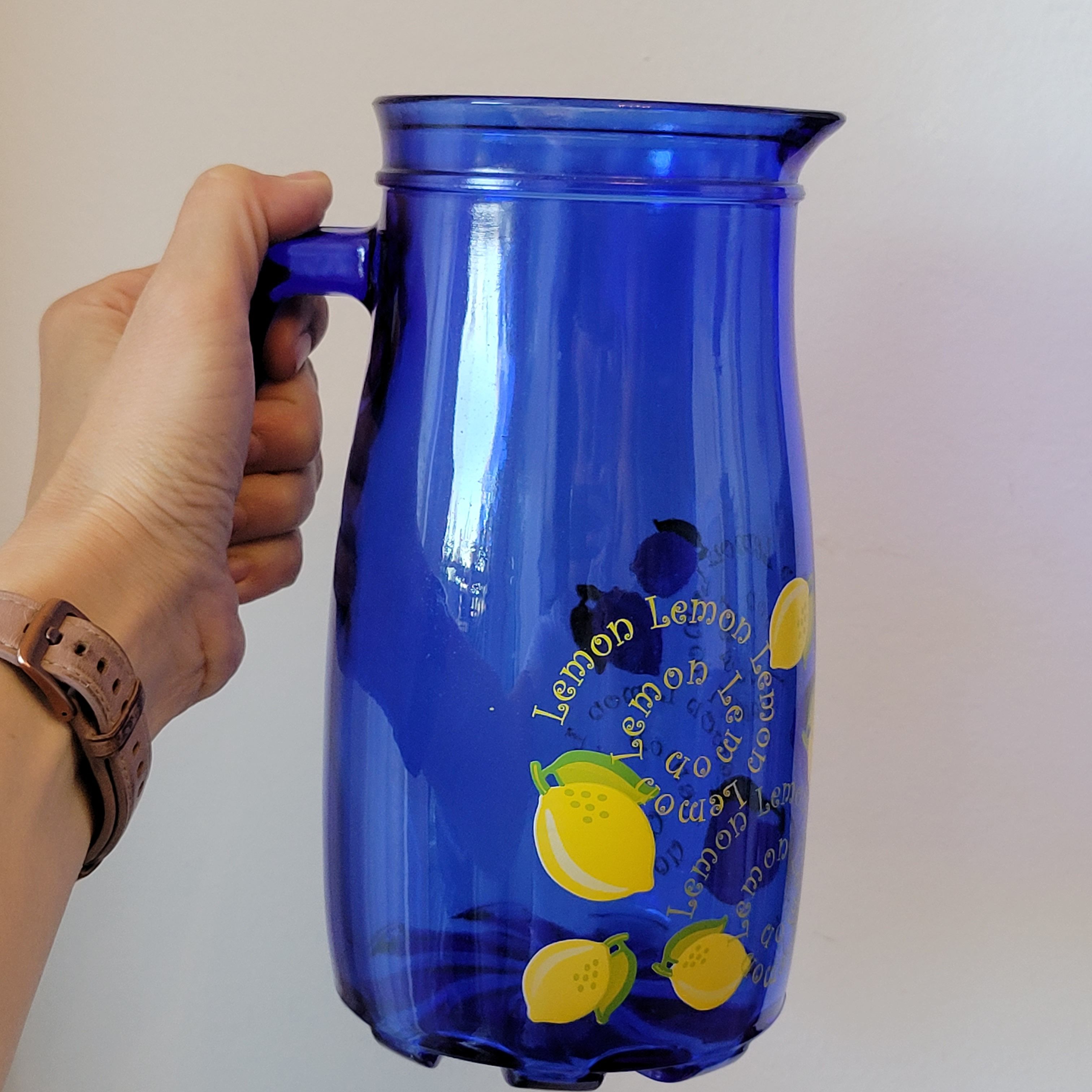 Service to orangeade citronnade in vintage blue glass carafe + 6 glasses