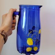 Service to orangeade citronnade in vintage blue glass carafe + 6 glasses