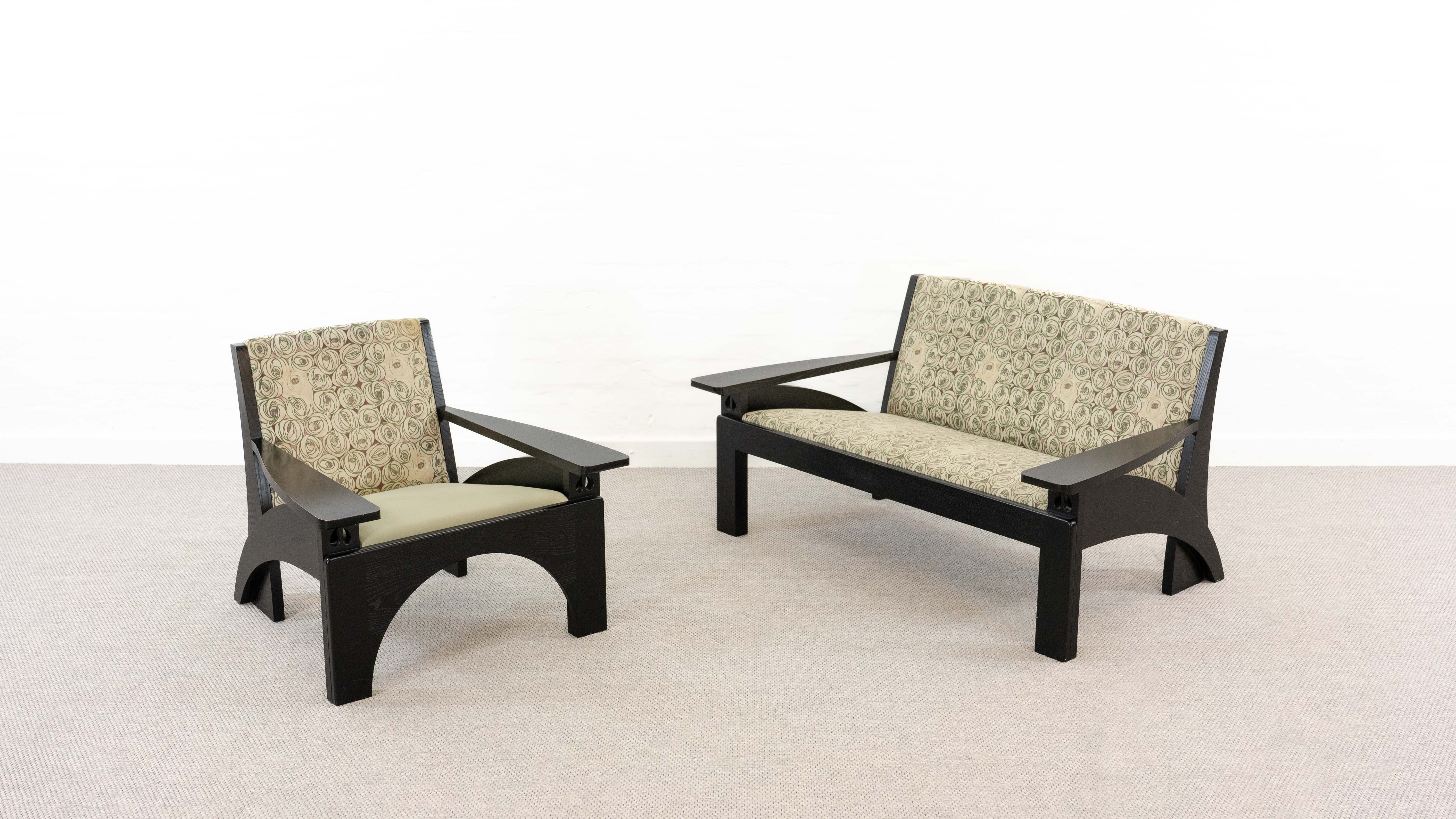 Cassina Hill House Set, Sofa and easy chair by Charles Rennie Mackintosh