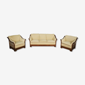 Canapé et fauteuils en bois par Mobil Girgi, années 70. Ensemble de 3