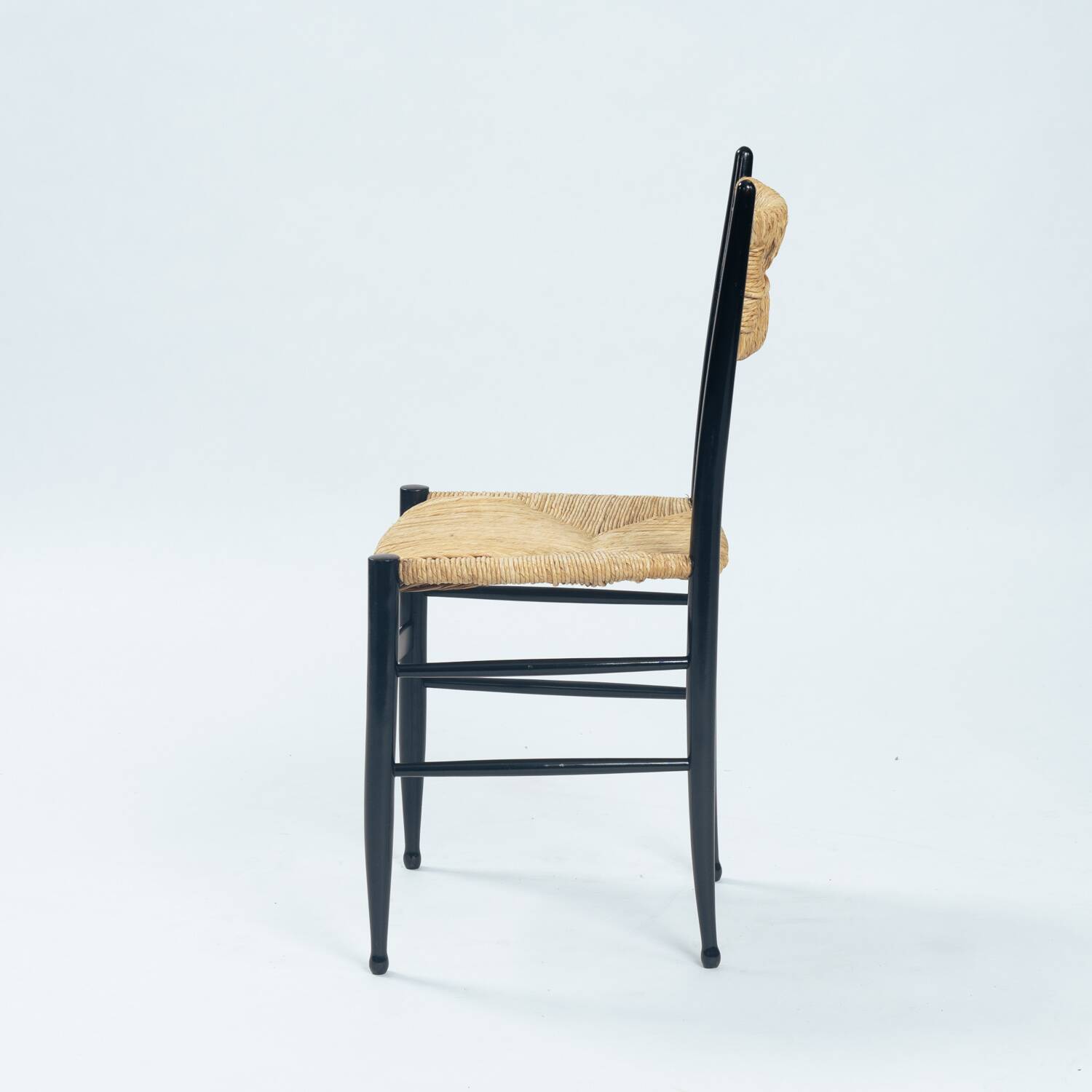 Chaises italiennes Chiavari en hêtre et paille noires, années 1950