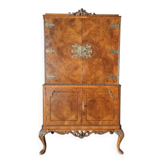 Meuble à cocktail ancien en ronce de noyer – Style Art déco & Baroque
