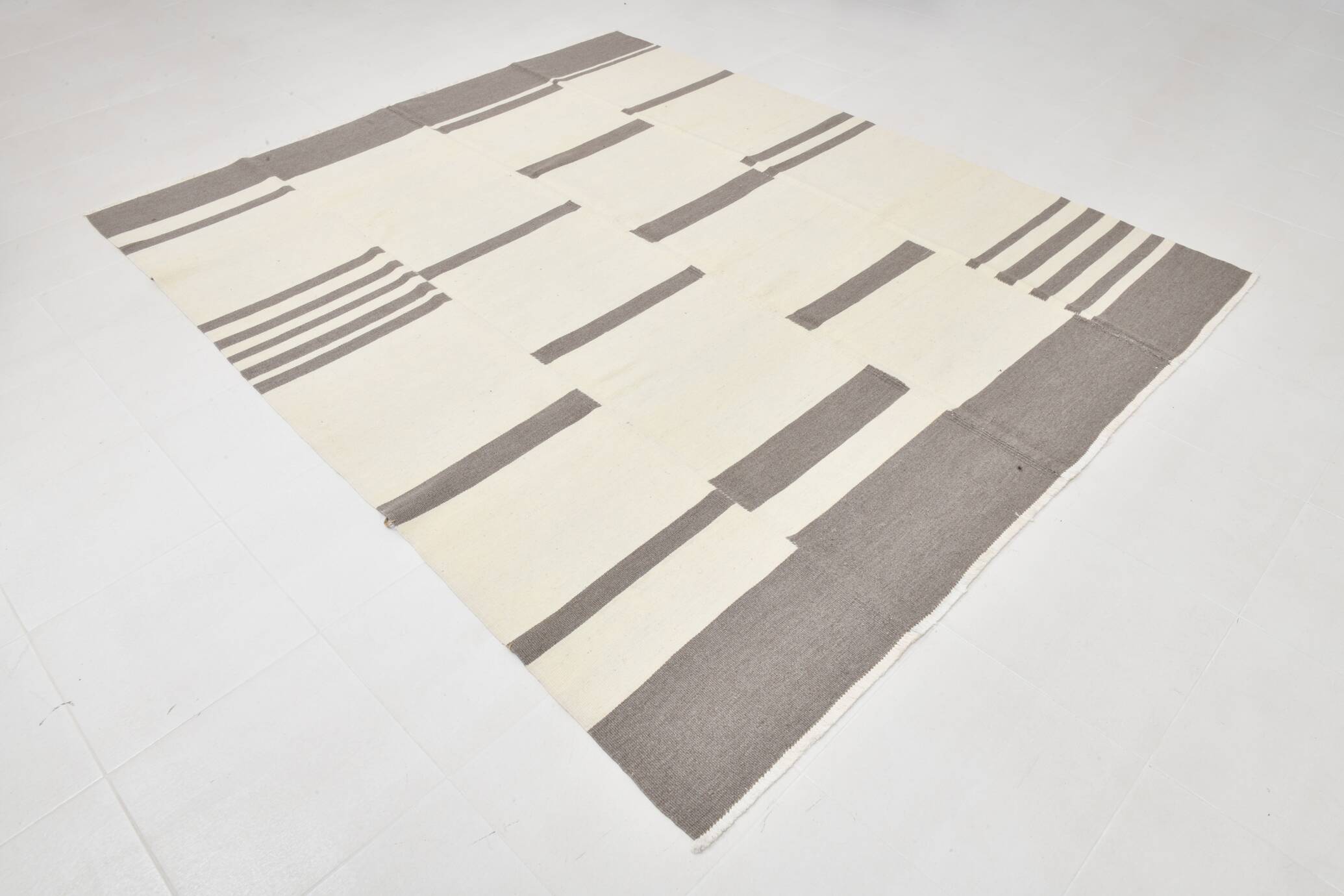 7x9 Grey & Beige Anatolian Flatweave Kilim Rug, 225x276 Cm