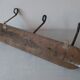 Old wall coat rack 3 metal hooks on wood deco retro entrance hall