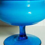 Covered pot on foot in vintage blue opaline