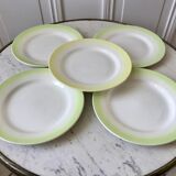 lot de 5 assiettes à dessert Digoin vert et jaune clair dégradé pastel années 40-50