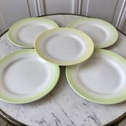 set of 5 dessert plates Digoin green and light yellow gradient pastel years 40-50