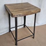 Old workshop stool in wood + wrought iron