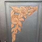 Storage unit, vintage bedside table painted black with a black marble top