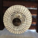 Spherical pendant light with crystal tassels and seed beads / vintage.