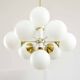 Vintage Italian Brass and Opaline 10 Arm Sputnik Chandelier, 1970s