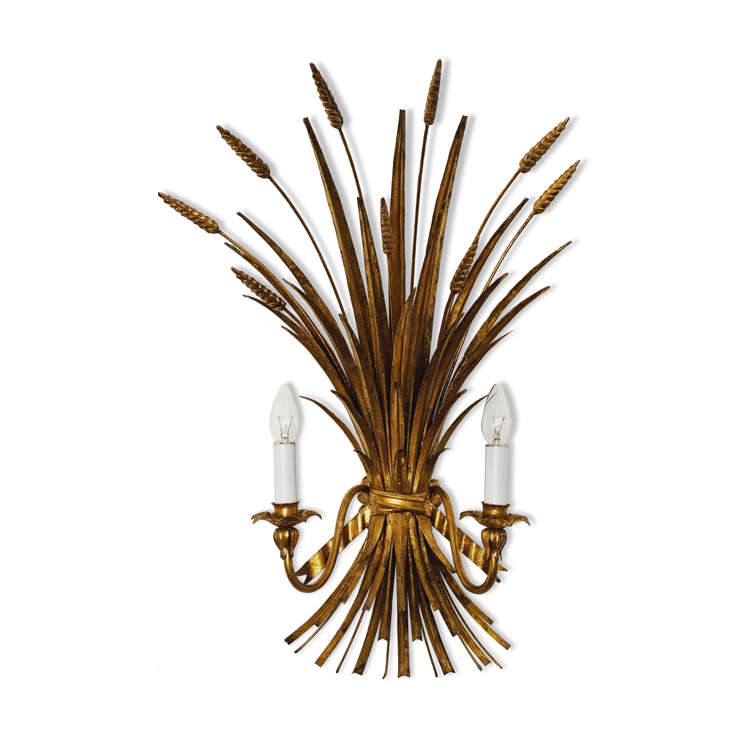 Gilded Italian Hollywood Regency metal wall lamp by Hans Kögl