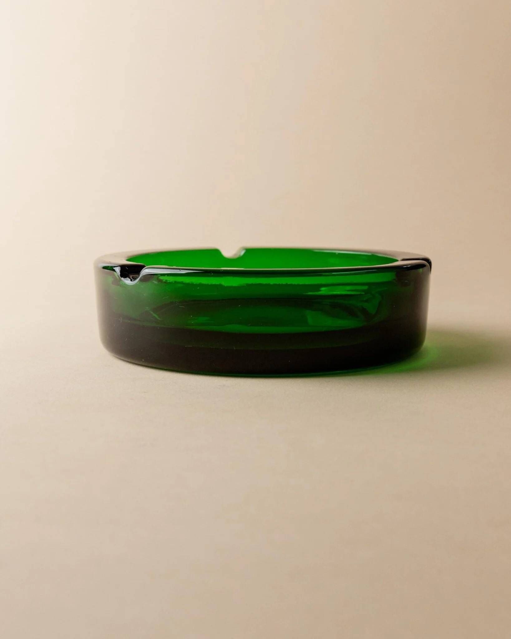 Emerald Green Glass Ashtray, Minimal Mid-Century Italian Design, 1970s Vintage Table Decor