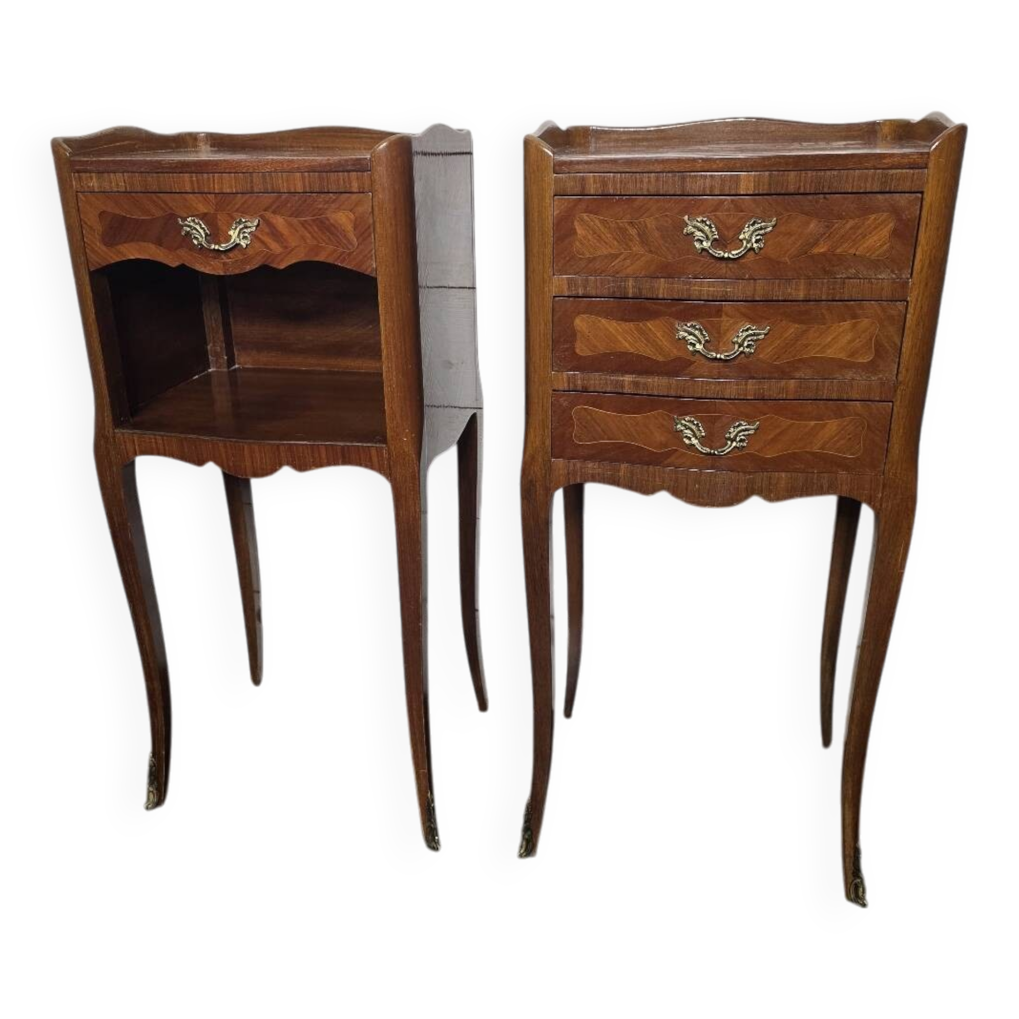 Pair of Louis XV style bedside tables in marquetry