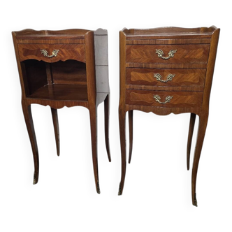 Pair of Louis XV style bedside tables in marquetry