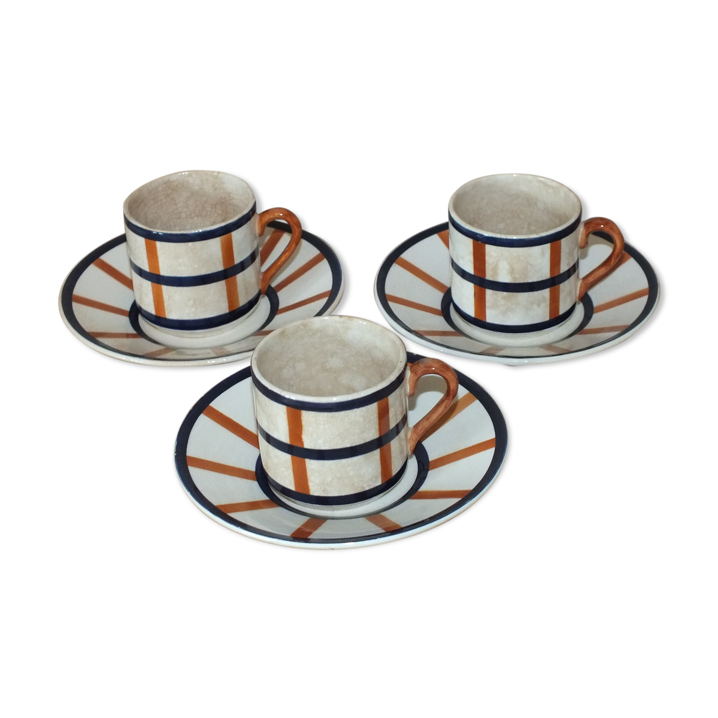 3 coffee cups Creil & Montereau HBCM service Béarn
