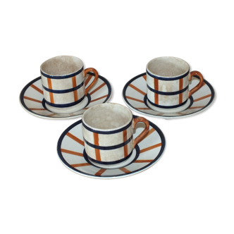 3 coffee cups Creil & Montereau HBCM service Béarn
