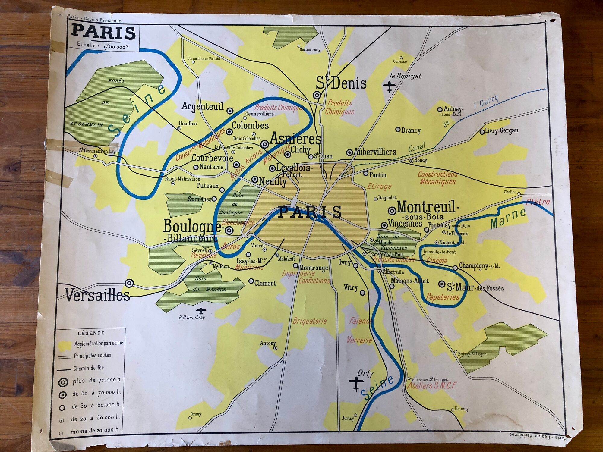 Ancienne carte de Paris et sa région années 50