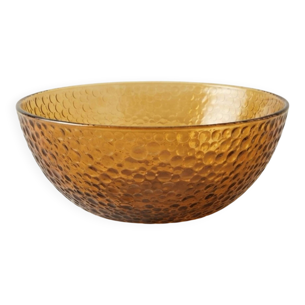 Saladier en verre ambré texturé – années 1970