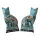 Pair Of Longwy Cross Of Lorraine Cat And Kittens Bookends Multicolored