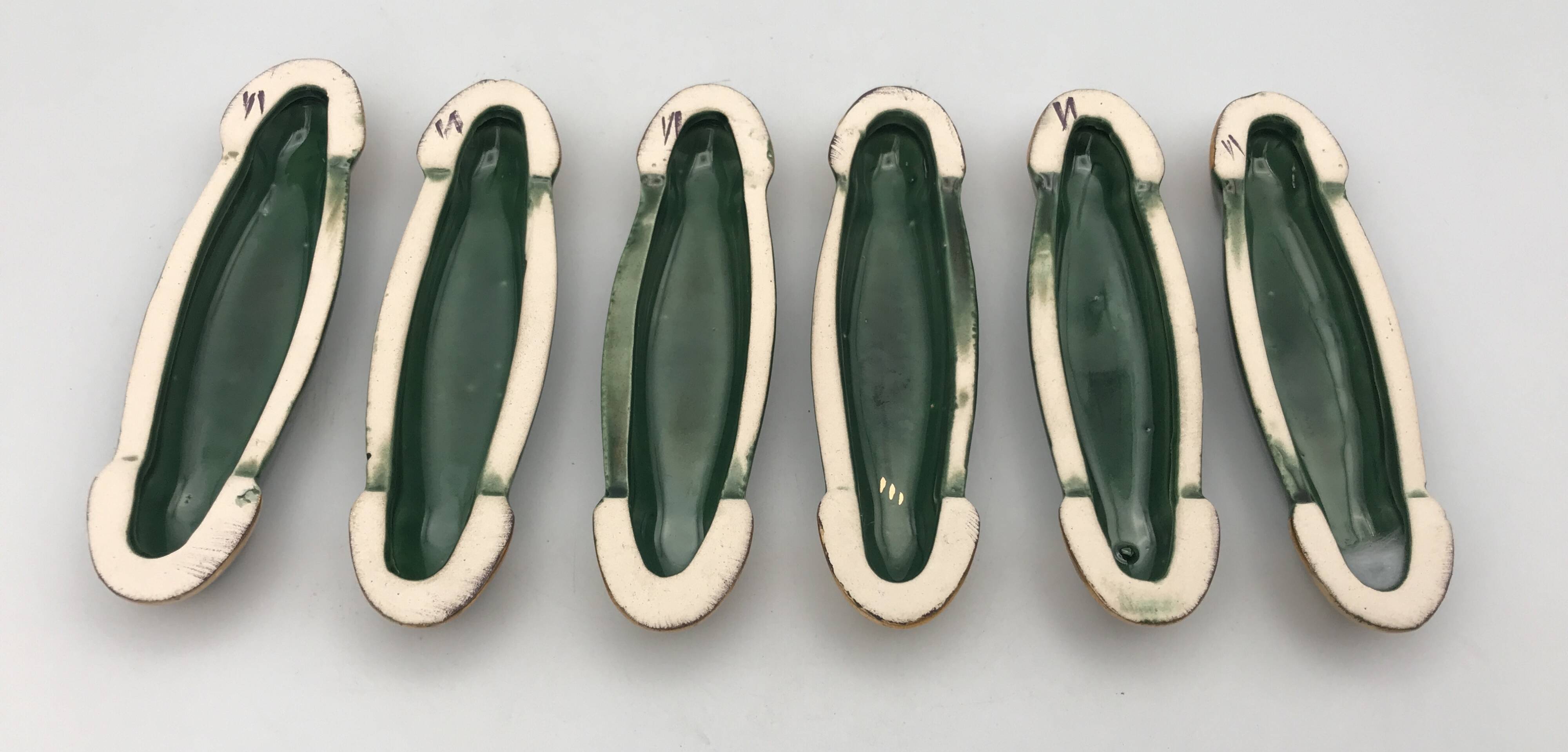 Set of 6 Poët-Laval Art Deco Enameled Ceramic Knife Holders