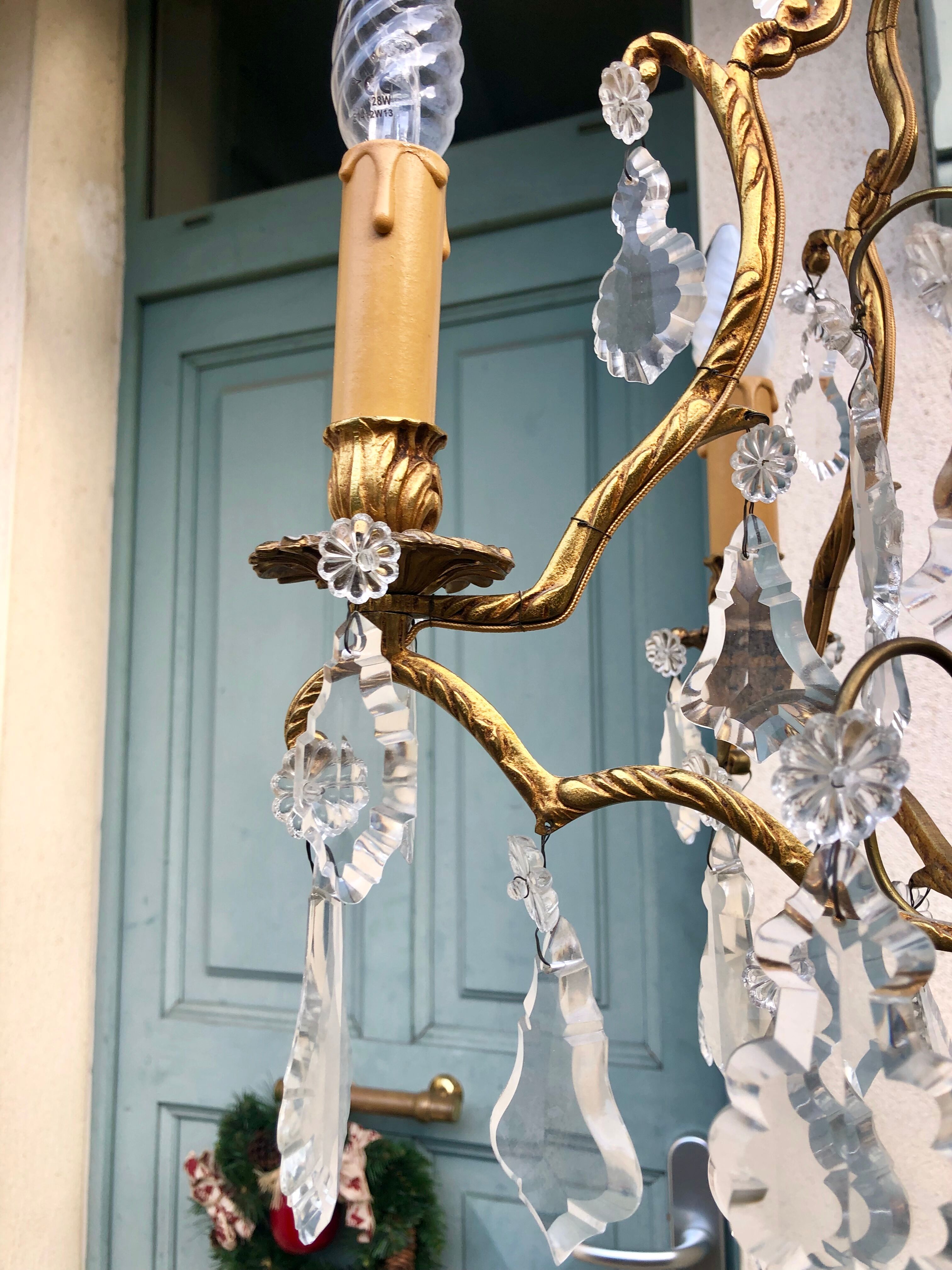 Lustre cage en bronze, 5 bras de lumière