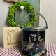 English porcelain and silver-plated metal cake tin