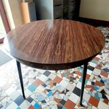 Round formica table with wood effect