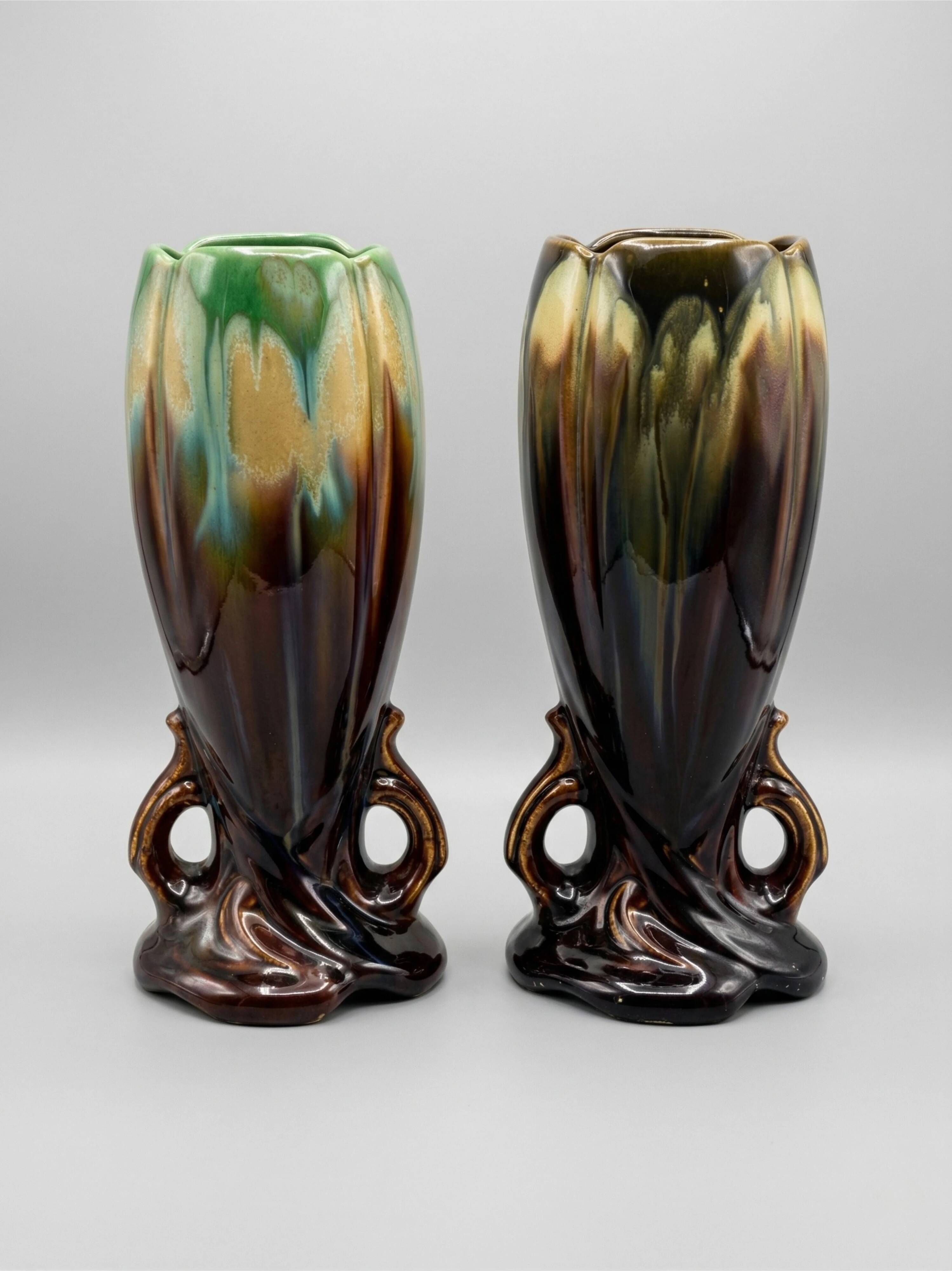 Pair of Art Deco / mid-century vases – Belgian earthenware (attributed to Thulin) 28cm