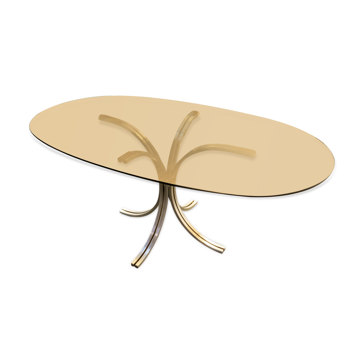 Table ovale en verre fumé et inox