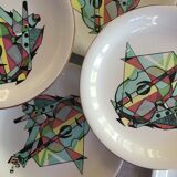 8 old plates Sarreguemines cubist décor