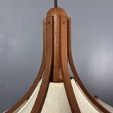 Teak And Linen Umbrella Counter Balance Pendant By Domus, 1970s