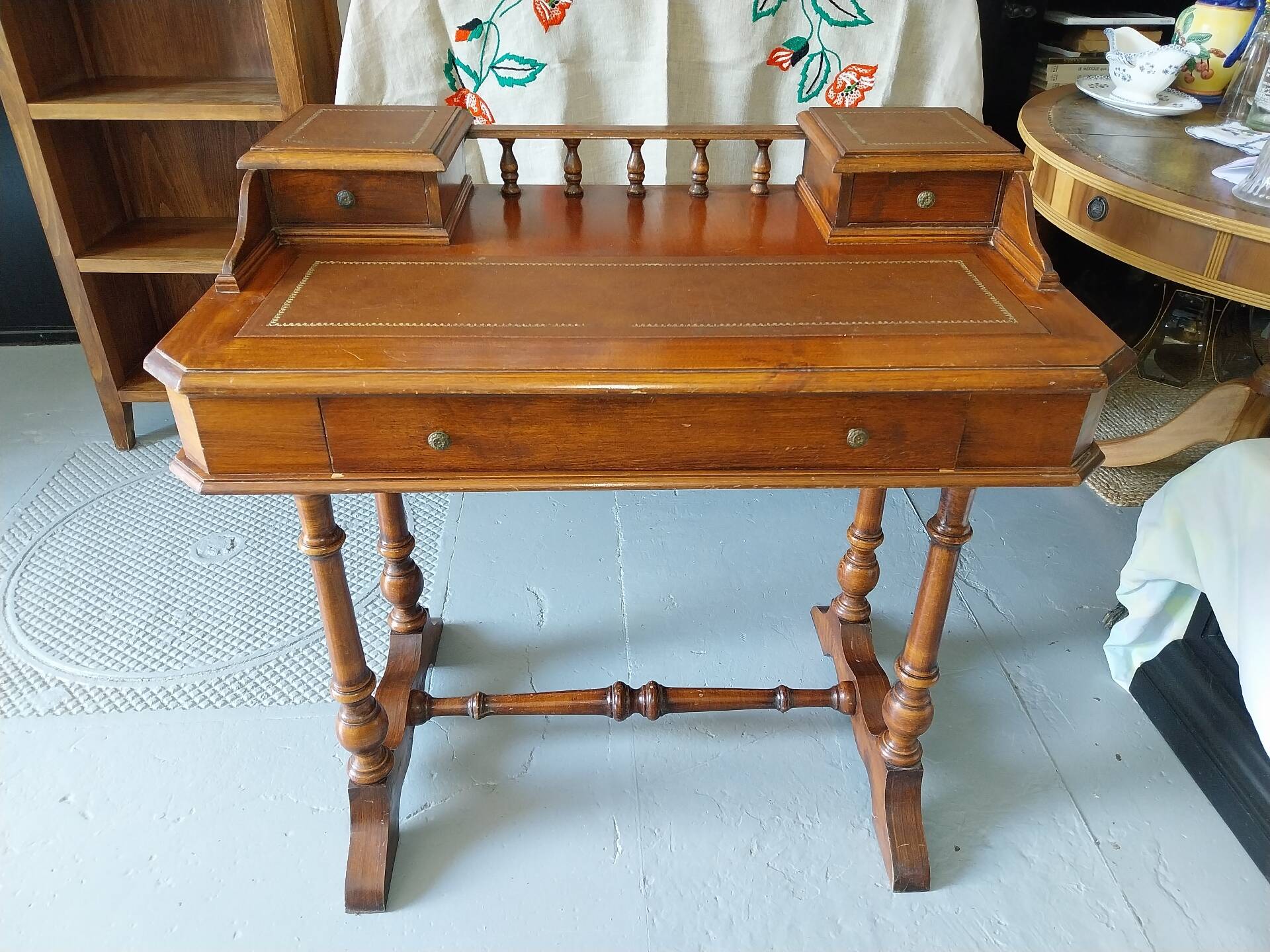 19th-century oak and leather desk