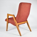 Fauteuil d'origine vintage "Relax", années 1960, Europe de l'Est, rénové, tissu rouge
