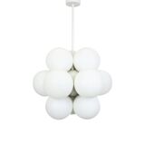 Kaiser Sputnik chandelier, molecular shape, 12 opal glasses, Germany, 1970s