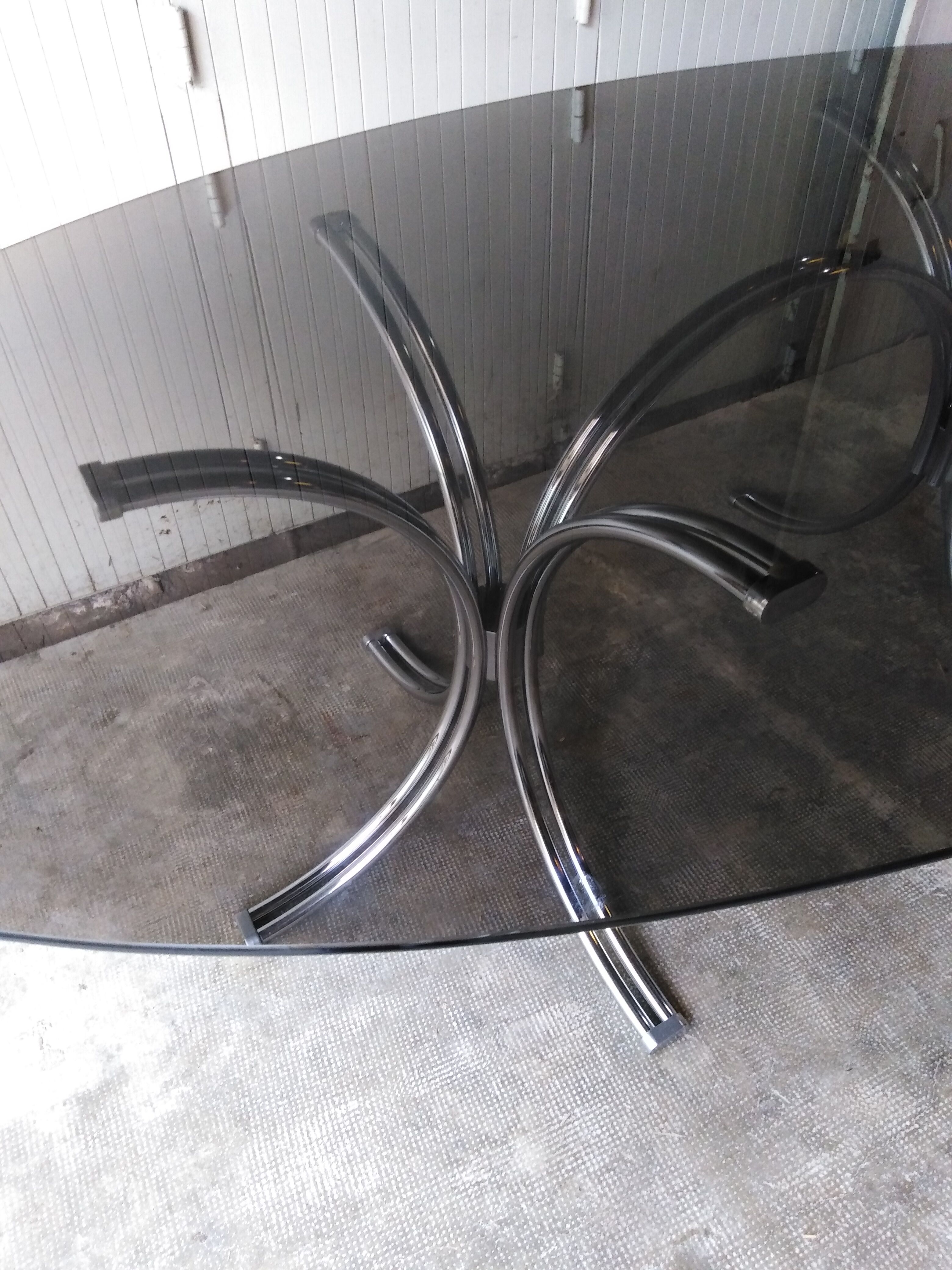 Large table Roche Bobois 1970 glass and chrome 8 pers